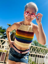 Load image into Gallery viewer, 70's Rainbow Crochet Halter Top