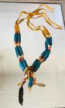 Load image into Gallery viewer, Bohemian Teal Blue and Brown Gemstone Choker with Charms