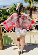 Load image into Gallery viewer, Sheer Blue And Pink Floral Poncho