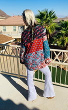 Load image into Gallery viewer, Teal Blue and Red Psychedelic Flower Blouse