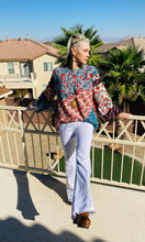 Load image into Gallery viewer, Teal Blue and Red Psychedelic Flower Blouse