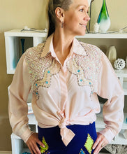 Load image into Gallery viewer, 60's Vintage Champagne Blouse Beaded