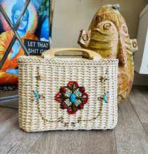 Load image into Gallery viewer, 80's Turquoise Gemstone Rattan Purse
