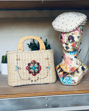 Load image into Gallery viewer, 80's Turquoise Gemstone Rattan Purse