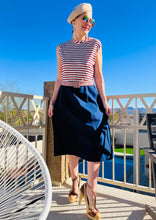 Load image into Gallery viewer, 70's Navy Pinstripe Statement Dress