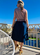 Load image into Gallery viewer, 70&#39;s Navy Pinstripe Statement Dress
