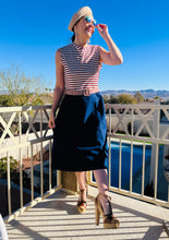 Load image into Gallery viewer, 70's Navy Pinstripe Statement Dress
