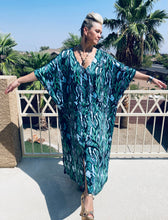Load image into Gallery viewer, Green Leaf Kaftan Kimono Dress
