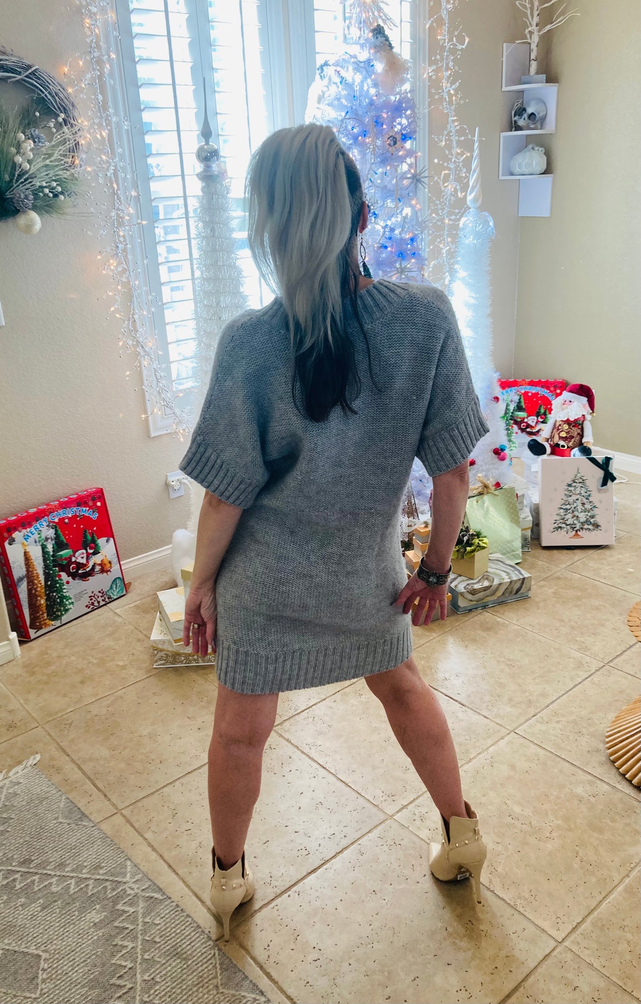 grey tunic sweater dress ClodeEU Womens Scoop Neck Long Sleeve Sweater DressCasual Loose Fit Pullover Tunic Sweater Dress Green,Womens Plus L